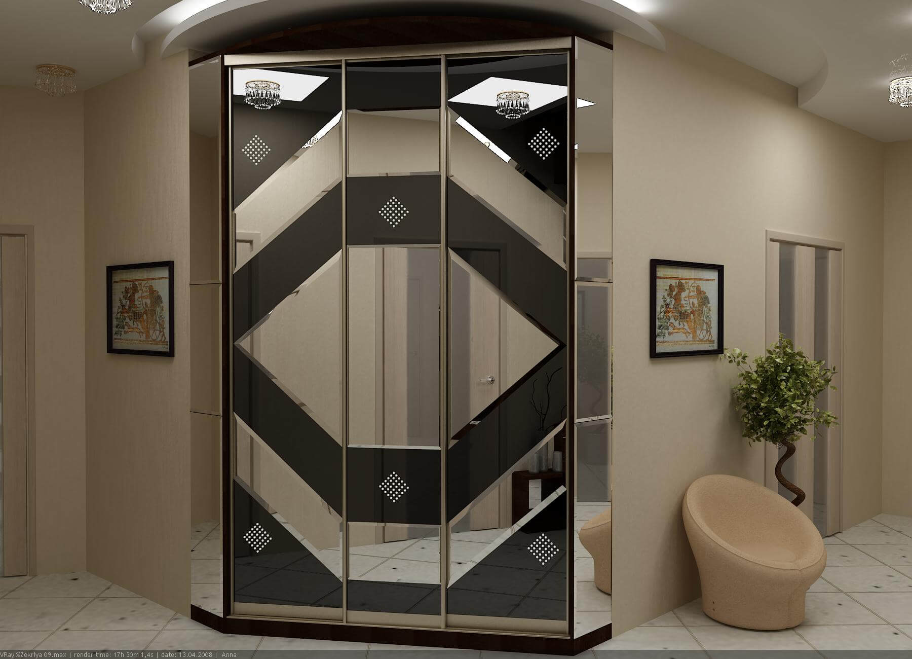 /Угловой шкаф-купе №182 с декорирующими вставками на заказ